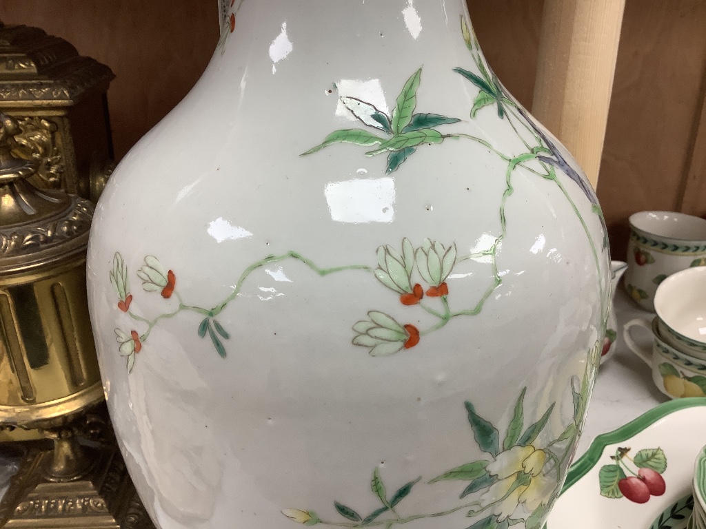 A pair of Chinese famille rose vases, height 40cm